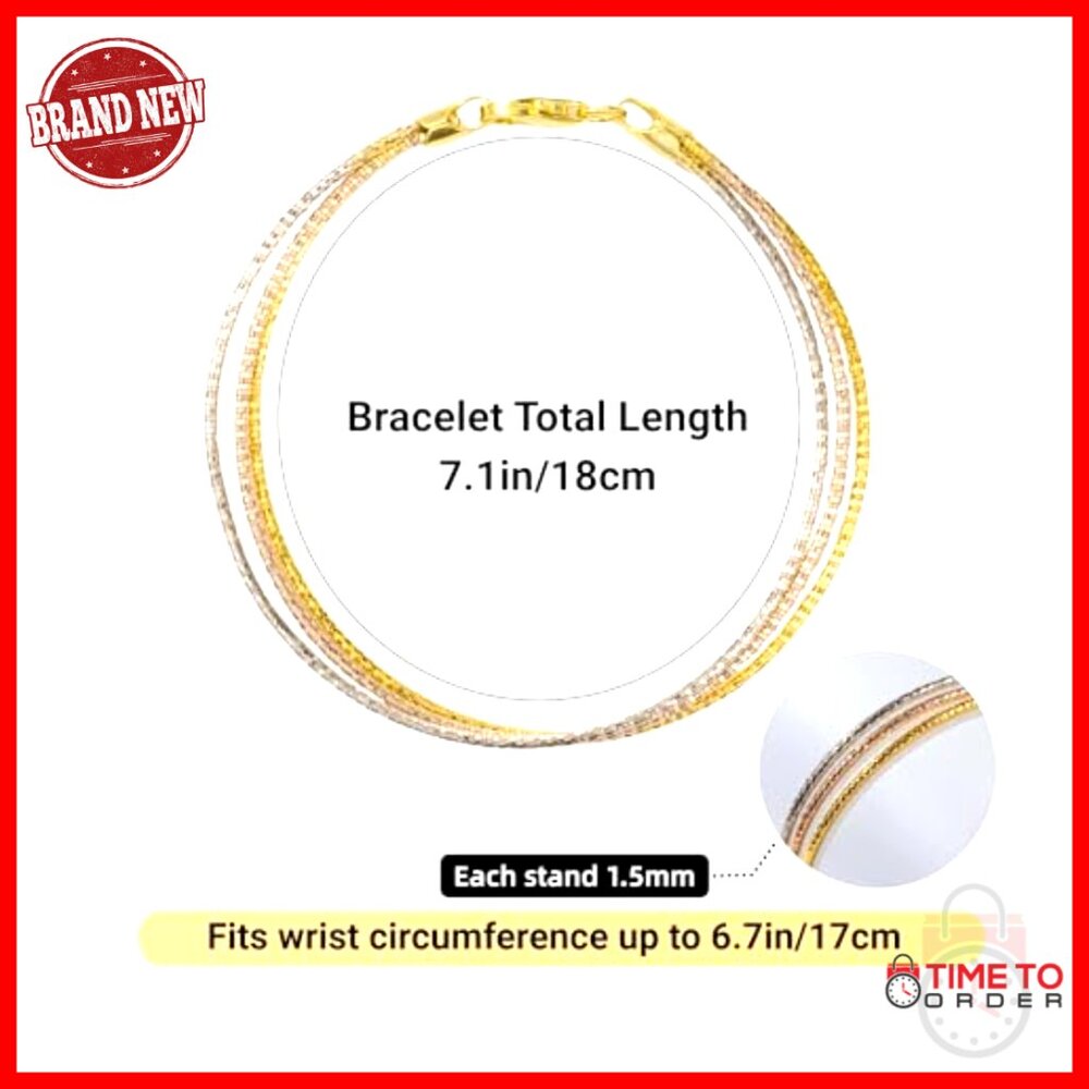 Sterling Silver Tri-Color Stackable Link Chain Br… - image 3